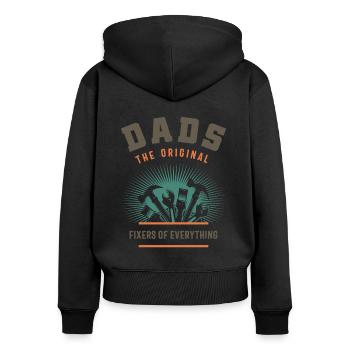 Les papas - Les réparateurs originaux de tout - Sweat à capuche zippé Premium bio Femme - noir - Dos - Julia (174cm)