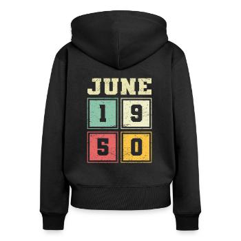 73. Geburtstag Juni Jahrgang 1950 Vintage - Frauen Premium Bio Zip Hoodie - Schwarz - Hinten - Julia (174cm)