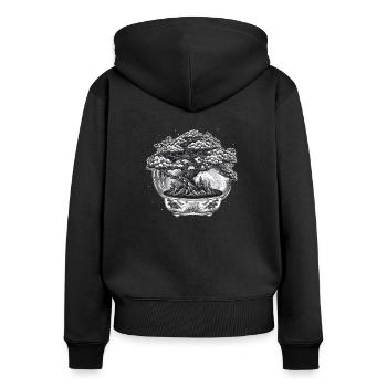 Bonsaï Bonsaï Bonsaï Arbre Pot de fleurs Bonsaï Vintage Bonsaï - Sweat à capuche zippé Premium bio Femme - noir - Dos - Julia (174cm)
