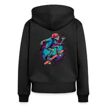 Skateboard Skater-Rampe Skaten Skating Echsen - Frauen Premium Bio Zip Hoodie - Schwarz - Hinten - Julia (174cm)