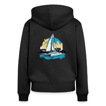 Catamaran-Boot Segelboot Segeln Segler - Frauen Premium Bio Zip Hoodie - Schwarz - Hinten - Julia (174cm)