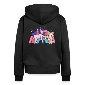 Cat Kitten Girl Horse Girl Crème glacée - Sweat à capuche zippé Premium bio Femme - noir - Dos - Julia (174cm)