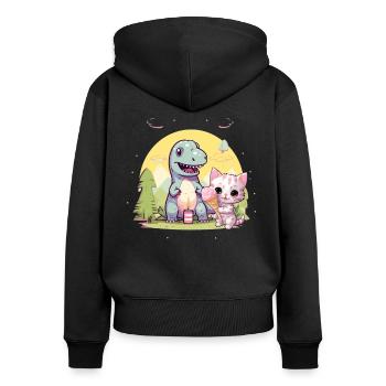 Chaton Chaton Fille Dinosaure Crème glacée - Sweat à capuche zippé Premium bio Femme - noir - Dos - Julia (174cm)