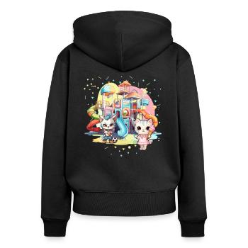 Chaton Chaton Fille Aire de jeux pour enfants Crème glacée - Sweat à capuche zippé Premium bio Femme - noir - Dos - Julia (174cm)