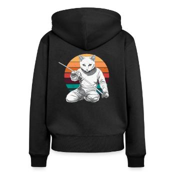 Katzen Fechter gamer Vintage Fechten Sport Katzen - Frauen Premium Bio Zip Hoodie - Schwarz - Hinten - Julia (174cm)