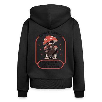 champignons, cueilleurs de champignons, champignons, producteurs, champignons drôles - Sweat à capuche zippé Premium bio Femme - noir - Dos - Julia (174cm)