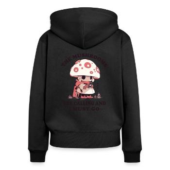 champignons, cueilleurs de champignons, champignons, producteurs, champignons drôles - Sweat à capuche zippé Premium bio Femme - noir - Dos - Julia (174cm)