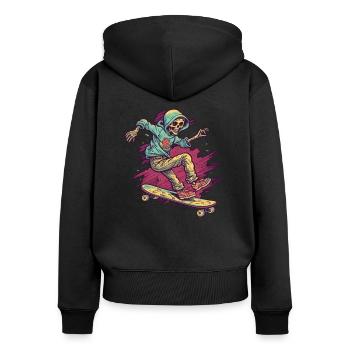 Skateboard Skater Skate Skate Skateboarder - Sweat à capuche zippé Premium bio Femme - noir - Dos - Julia (174cm)