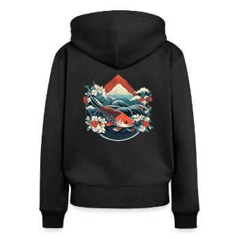 Koi Poisson Koï Carpe Koi Jardin Koi Étang Koi - Sweat à capuche zippé Premium bio Femme - noir - Dos - Julia (174cm)