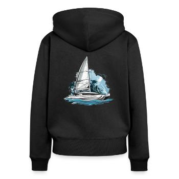 Catamaran-Boot Segelboot Segeln Segler - Frauen Premium Bio Zip Hoodie - Schwarz - Hinten - Julia (174cm)