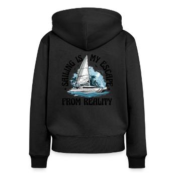 Catamaran-Boot Segelboot Segeln Segler - Frauen Premium Bio Zip Hoodie - Schwarz - Hinten - Julia (174cm)