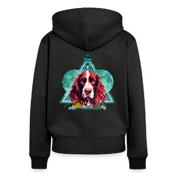 Hunde Hunderasse Zubehör Englisch Springer-Spaniel - Frauen Premium Bio Zip Hoodie - Schwarz - Hinten - Julia (174cm)