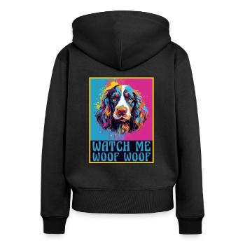 Hunde Hunderasse Zubehör Englisch Springer-Spaniel - Frauen Premium Bio Zip Hoodie - Schwarz - Hinten - Julia (174cm)