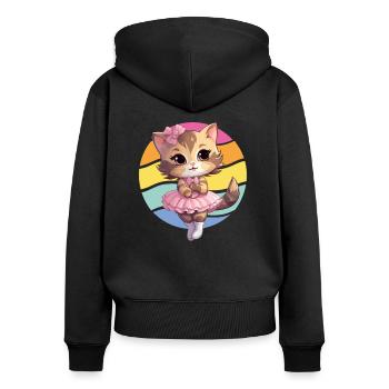 Ballerine, Chaton, Chats, Danseuse de Ballet - Sweat à capuche zippé Premium bio Femme - noir - Dos - Julia (174cm)