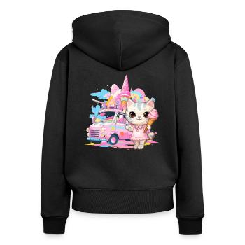 Katze Kätzchen-Mädchen Eisdielen Dessert-Eiscreme - Frauen Premium Bio Zip Hoodie - Schwarz - Hinten - Julia (174cm)