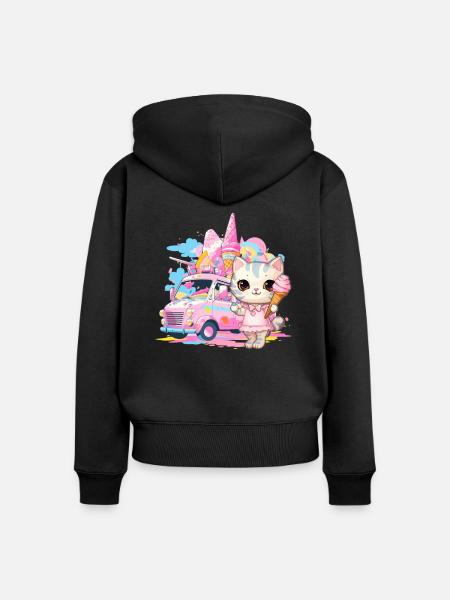 Katze Kätzchen-Mädchen Eisdielen Dessert-Eiscreme - Frauen Premium Bio Zip Hoodie -