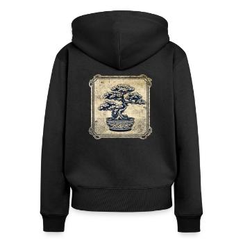Bonsaï arbre bonsaï plantes bonsaï bol Vintage - Sweat à capuche zippé Premium bio Femme - noir - Dos - Julia (174cm)