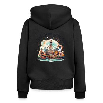 Freizeitpark Jahrmarkt Rummelplatz Dorffest - Frauen Premium Bio Zip Hoodie - Schwarz - Hinten - Julia (174cm)