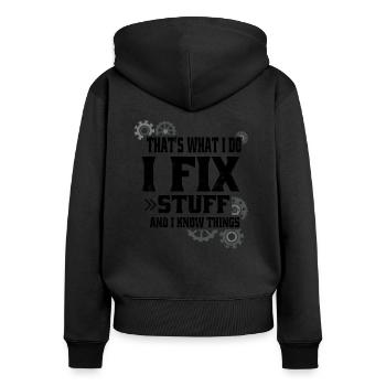 Artisan Technicien Électricien Mécanicien - Sweat à capuche zippé Premium bio Femme - noir - Dos - Julia (174cm)