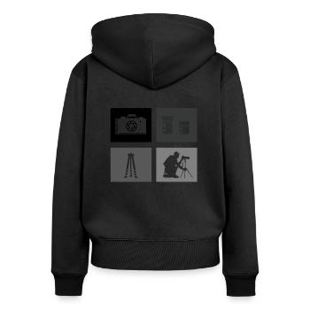 Appareil photo, Photographe de nature, Photographe animalier - Sweat à capuche zippé Premium bio Femme - noir - Dos - Julia (174cm)