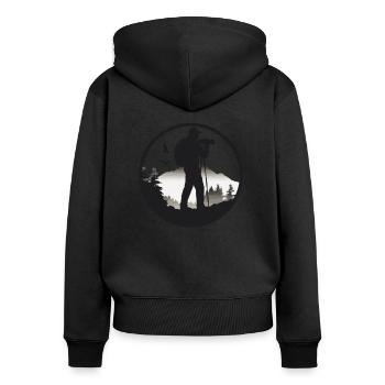 Appareil photo, Photographe de paysage, Photographe de nature - Sweat à capuche zippé Premium bio Femme - noir - Dos - Julia (174cm)