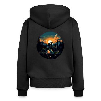Appareil photo, Photographe de paysage, Photographe de nature - Sweat à capuche zippé Premium bio Femme - noir - Dos - Julia (174cm)