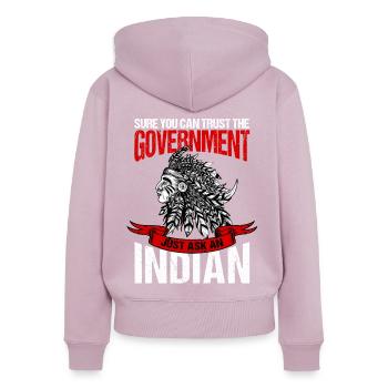 Faites confiance au gouvernement - Sweat à capuche zippé Premium bio Femme - rose poudré - Dos - Julia (174cm)
