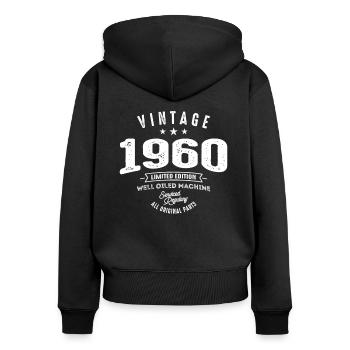 62nd birthday Vintage Born in 1960 - Women's Premium Organic Zip Hoodie - black - Back - Julia (174cm)