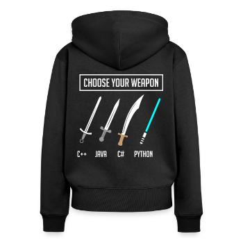 Programmation Python, programmeur Code Python - Sweat à capuche zippé Premium bio Femme - noir - Dos - Julia (174cm)