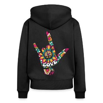 Asl Zeichensprache. - Frauen Premium Bio Zip Hoodie - Schwarz - Hinten - Julia (174cm)