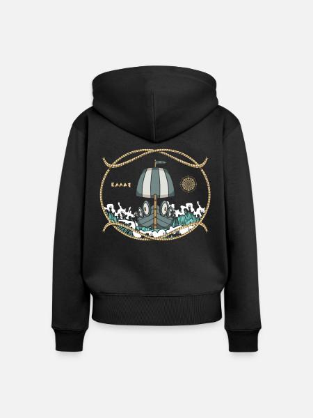 Altes Griechisches Geschichtsboot - Frauen Premium Bio Zip Hoodie - Schwarz