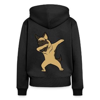 Berger allemand - Tamponnez, dab, dabbing, dansez - Sweat à capuche zippé Premium bio Femme - noir - Dos - Julia (174cm)