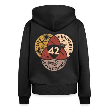 42 Univers de vie Tout - Sweat à capuche zippé Premium bio Femme - noir - Dos - Julia (174cm)