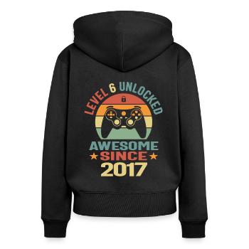 Level 6 Unlocked Awesome 2017 Video Gamer 6th - Women's Premium Organic Zip Hoodie - black - Back - Julia (174cm)
