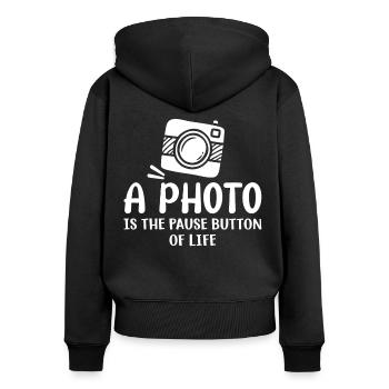 Fotograf, Fotografie - Frauen Premium Bio Zip Hoodie - Schwarz - Hinten - Julia (174cm)