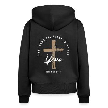 Religious Bible Verse Cross Jeremiah 29:11 - Women's Premium Organic Zip Hoodie - black - Back - Julia (174cm)
