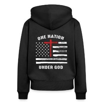 Christian Faith Family Vintage USA Flag - Women's Premium Organic Zip Hoodie - black - Back - Julia (174cm)