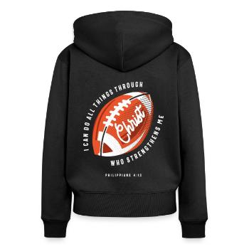 Christian Football Religious Philippians 4:13 - Women's Premium Organic Zip Hoodie - black - Back - Julia (174cm)