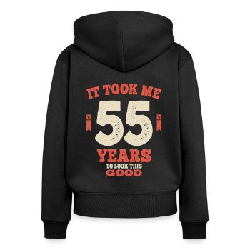 55 Jahre - Ich habe 55 Jahre gebraucht, um so gut auszusehen - Frauen Premium Bio Zip Hoodie - Schwarz - Hinten - Julia (174cm)