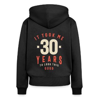 30 ans pour avoir l’air aussi bien - 30e anniversaire - Sweat à capuche zippé Premium bio Femme - noir - Dos - Julia (174cm)