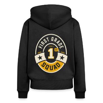 Erstes Kaderteam der 1. Klasse zurück in die Schule - Frauen Premium Bio Zip Hoodie - Schwarz - Hinten - Julia (174cm)