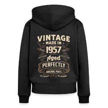 Vintage 66th Birthday Decorations Funny 1957 - Women's Premium Organic Zip Hoodie - black - Back - Julia (174cm)