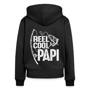 Reel Cool Papi Funny Fishing Grandpa - Women's Premium Organic Zip Hoodie - black - Back - Julia (174cm)