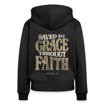 Saved by Grace Througt Faith - Ephesians 2:8 - Women's Premium Organic Zip Hoodie - black - Back - Julia (174cm)
