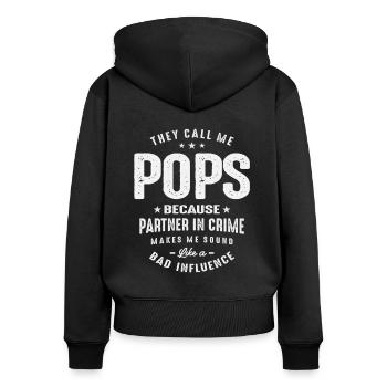 Pops Because Partner in Crime - Father's Day - Women's Premium Organic Zip Hoodie - black - Back - Julia (174cm)