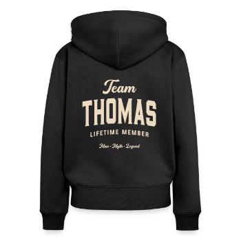 Team Thomas Lifetime Member Name Thomas - Women's Premium Organic Zip Hoodie - black - Back - Julia (174cm)