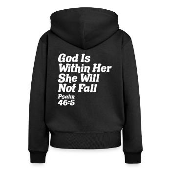 Gott ist in ihr - Christliches Zitat Psalm 46,5 - Frauen Premium Bio Zip Hoodie - Schwarz - Hinten - Julia (174cm)