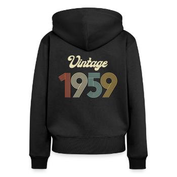 Vintage, 1959 - 66, Anniversaire, Hommes, Femmes, Rétro - Sweat à capuche zippé Premium bio Femme - noir - Dos - Julia (174cm)