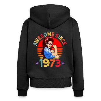 Awesome since 1973 Frauen 49. Geburtstag Geschenk - Frauen Premium Bio Zip Hoodie - Schwarz - Hinten - Julia (174cm)