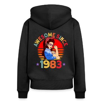 Génial depuis 1983 Femme 39ème anniversaire Cadeau - Sweat à capuche zippé Premium bio Femme - noir - Dos - Julia (174cm)